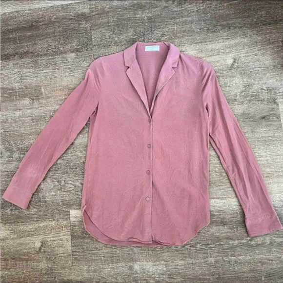 Aritzia Babaton Monocle Pink Button Down Silk Shirt - Picture 3 of 3